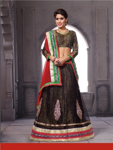 Ethnic Saree - Net Fabric, 0.90m Blouse, Black | Embroidered Party Wear, Lace Work, Matching Blouse