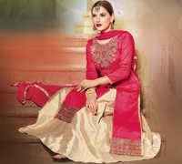 Red Stylish Party Wear Lehenga Suit - Silk Top, Customized Up To 42, Red Color, Embroidered Design, Full Sleeves