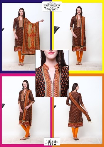 Ladies Evening Dress - Cotton Fabric, Vivid Colors, Brown, Variable Dimensions | Smooth Finish, Light Weight, Comfortable Wear, Elegant Design, Easy to Wash, Soft Texture, Embroidery Embellishment