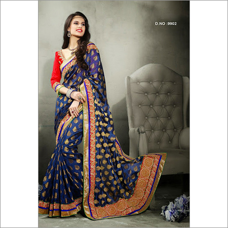 9902 - Fancy Georgette Fabric | Embroidered Silk Material, Size 6.30, Blue Color, Suitable for All Seasons: Rainy, Spring, Summer, Winter