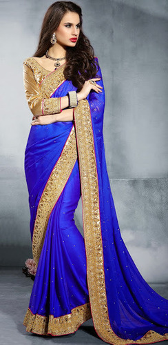 Saree - Cotton Georgette Fancy Design, Blue Color, Size 6.30 | Bollywood Style, Suitable for Rainy, Summer, and Winter Seasons