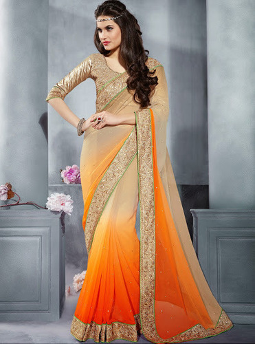 Golden And Orange Saree