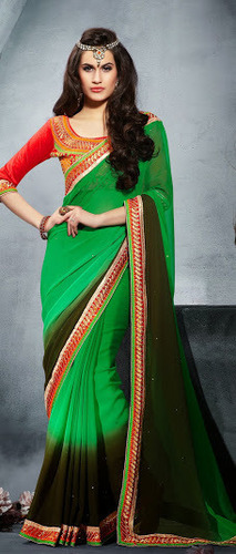 Saree - Silk Georgette Fabric, Size 6.30, Green Color | Fancy Bollywood Style for All Seasons