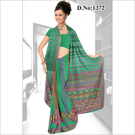 Green Printed Saree