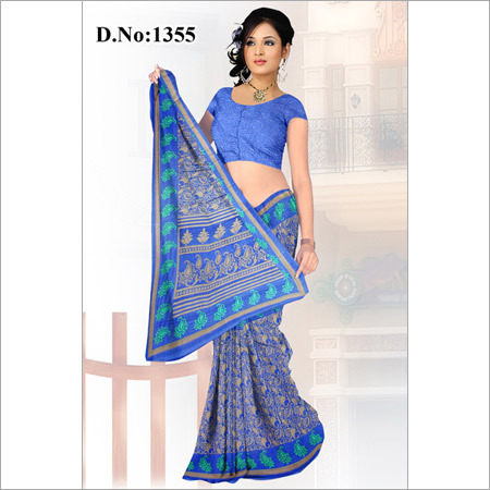 Blue Print Saree