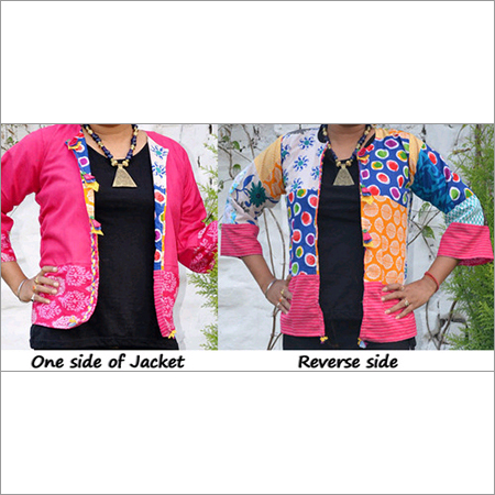 Multicolored and Pink Cotton Patchwork Double Sided Jacket