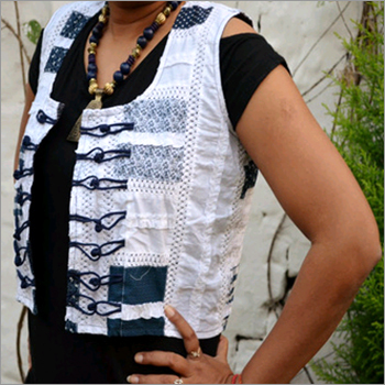 Pure Cotton white and Blue Patchwork Double Sided Jacket