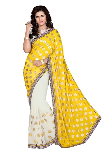 Yellow And Off White Saree