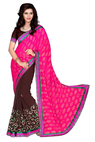 Designer Georgette Saree - Coffy Red, Embroidered Pattern | Versatile for Rainy, Spring, Summer, and Winter Seasons, Bollywood Style