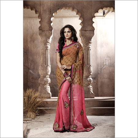 7001 - Red Georgette Embroidered Saree, Features: Color: Red, Fabric Type: Georgette, Embroidery Work, Size: 6.30, Bollywood Style for All Seasons