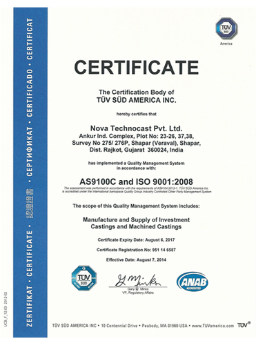 ISO Certificate By Nova Technocast Pvt. Ltd.