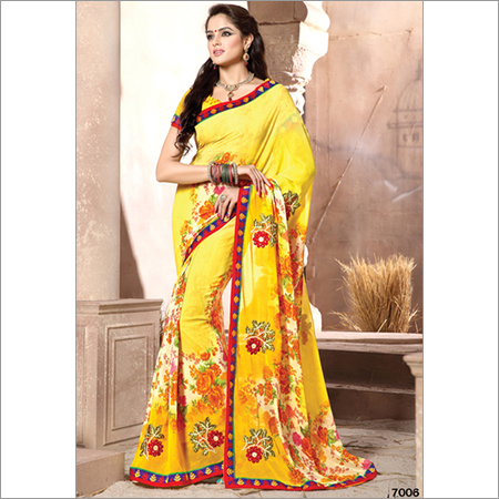 7006 - Georgette Embroidered Saree | Yellow Color, Size 6.30, Bollywood Style, Perfect for Any Season: Rainy, Spring, Summer, Winter