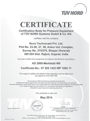 TUV NORD CERTIFICATE