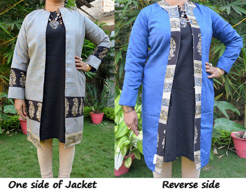 Double Sided Long Jacket with Kalamkari Patchwork