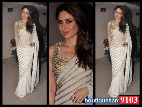 Bollywood Saree White/Golden - Soft Velvet/Net, 5.5 Meters, Embroidered, Stylish Party Wear