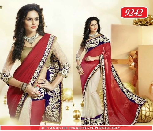 Desinger saree in red or golden