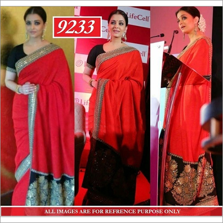 Designer Saree in Red or Black - Velvet/Net Fabric