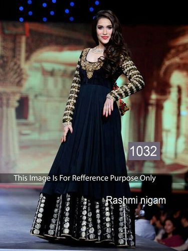 Blue or Black Bollywood Suit - Velvet/Net Fabric