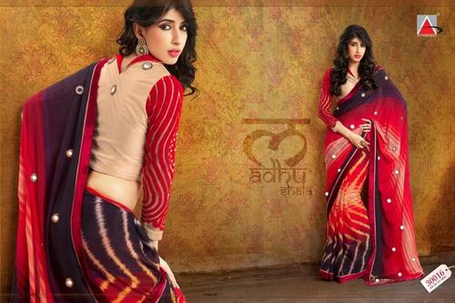 Red Designer Bollywood Saree - Synthetic Fabric, 5.5 Meters, Red | Soft Velvet, Stylish Design, Party Wear, Mahalaxmi