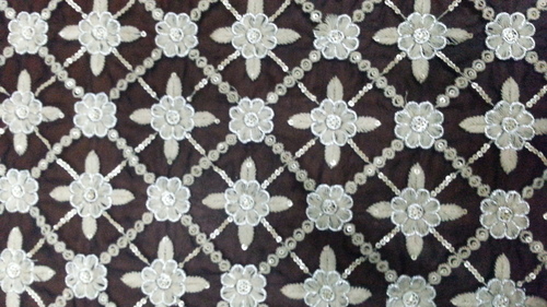 All Sequence - Embroidered Fabric 150cm Dark Brown, Geometric Pattern, Durable Elegant Design