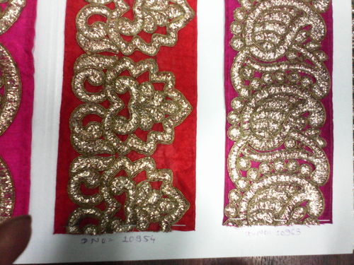 Lace Chainstich - Fabric And Metallic Thread, Variable Width, Red | Floral Design, Elegant, Durable, Intricate Details, Soft Texture