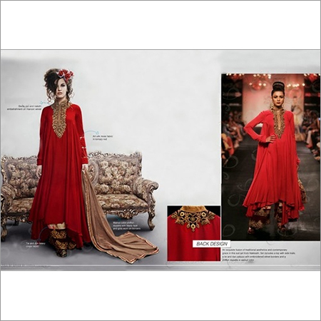 Red Art Silk Asymmetric Kameez with Straight Pant - Art Silk, Red, Faux Chiffon Dupatta | Zari, Stone, Sequins Embroidery, Semi-Stitched, Wedding Wear