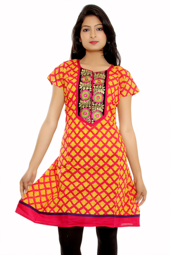 Printed Cotton Embroidered Abstract Kurti