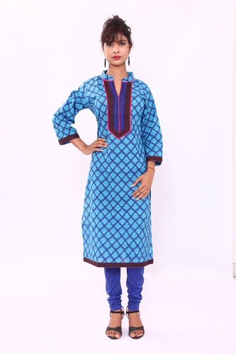 Checks Effect Printed Embroidery Kurti