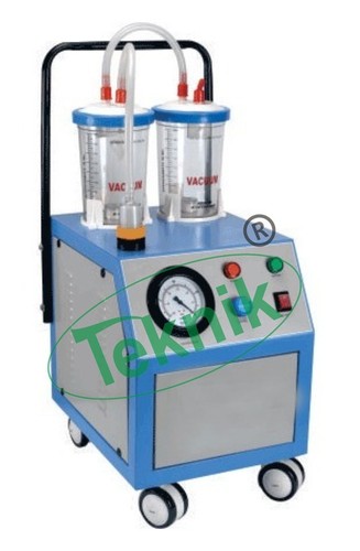 Surgical Suction Machine - Powder Coated Mild Steel, Stainless Steel Top | Noiseless Motorized Vacuum Pump, Self-Lubricating System, Dual 1.6L Glass Jars