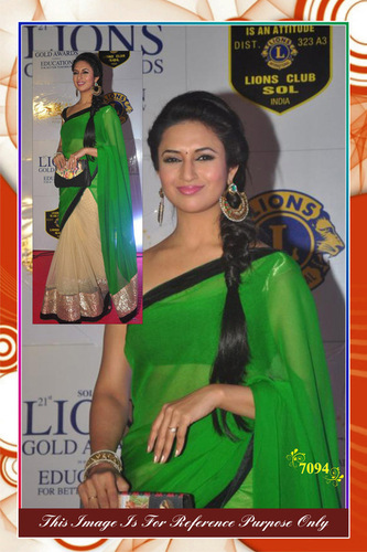 Saree - Georgette Fabric with Embroidery Work, Green Color in Size 6.30, Bollywood Style Perfect for All Seasons