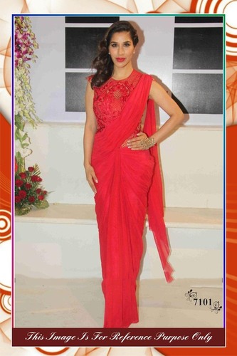 Saree - Georgette Fabric, Size 6.30, Red Color | Embroidery Work, Ideal for All Seasons, Bollywood Style
