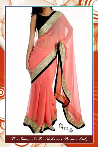 Saree - Silk Georgette, Size 6.30, Pink | Fancy Printed Pattern, Bollywood Style for All Seasons including Rainy, Spring, Summer, Winter