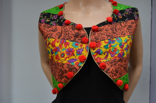 Patchwork Jacket with pompom