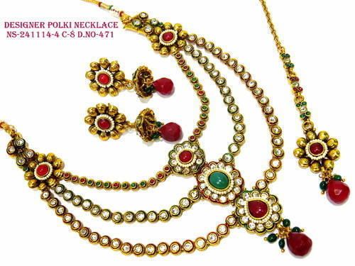 Three Line Polki Necklace