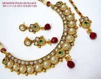 Polki Pearl Necklace Drop Earrings