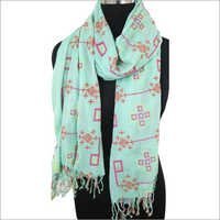 Emb Scarf - Cotton Medium Length, Green And Pink Printed Pattern | Daily Wear For Spring And Summer
