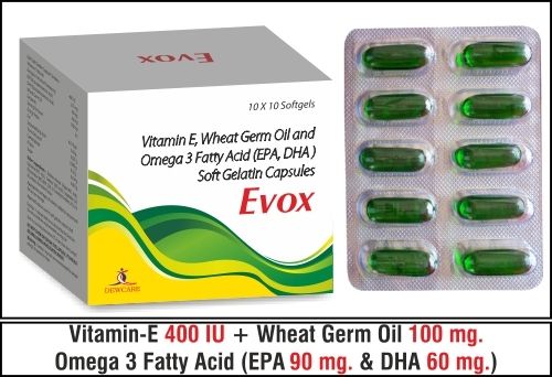 Vitamin-E....400 I.U. + Wheat germ oil....100 mg.  Omega 3 Fatty Acid (EPA 90 mg. & DHA 60 mg.)