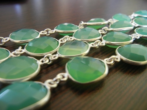 Necklaces Green Chalcedony Sterling Silver Bezel Chain