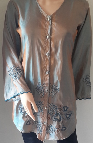 Viscose Silk Top with Lotus Embroidery