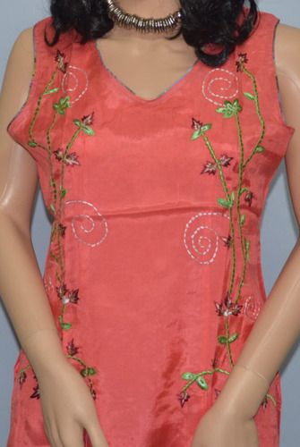 Peach Cotton Silk sleeveless Top