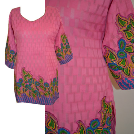 Pink Brasso with Print & Embroidered border & sleeves