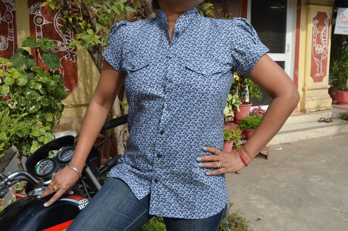 Navy Blue Cotton Printed Shirt