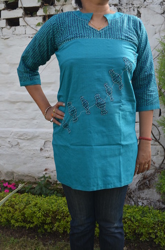 Blue CottonTop with Patchwork Embroidery