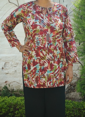 Printed Cotton Top with sequin embroidery