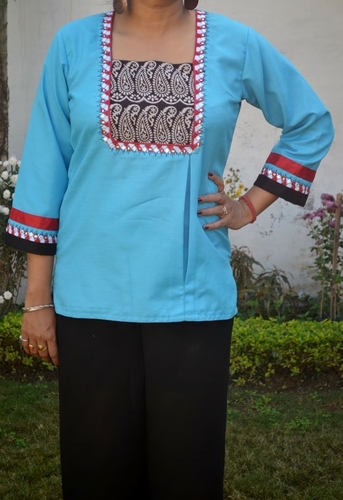 Cotton Top with Yoke and Hand Embroidery