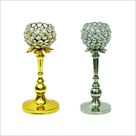 Metal Candle Stand With Clear Crystal