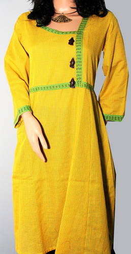 Cotton Checks Kurta with Kantha embroidery