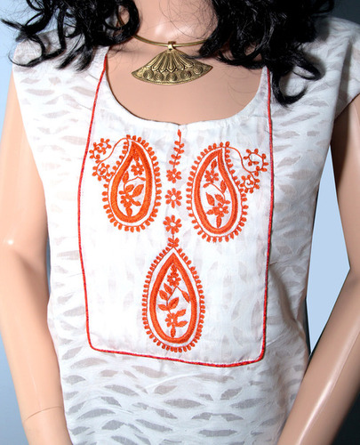 Cotton Brasso Sleeveless Kurta with Hand Embroidery