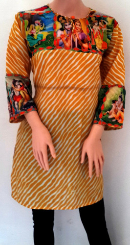 Cotton Lehariya Kurta with Embroidery