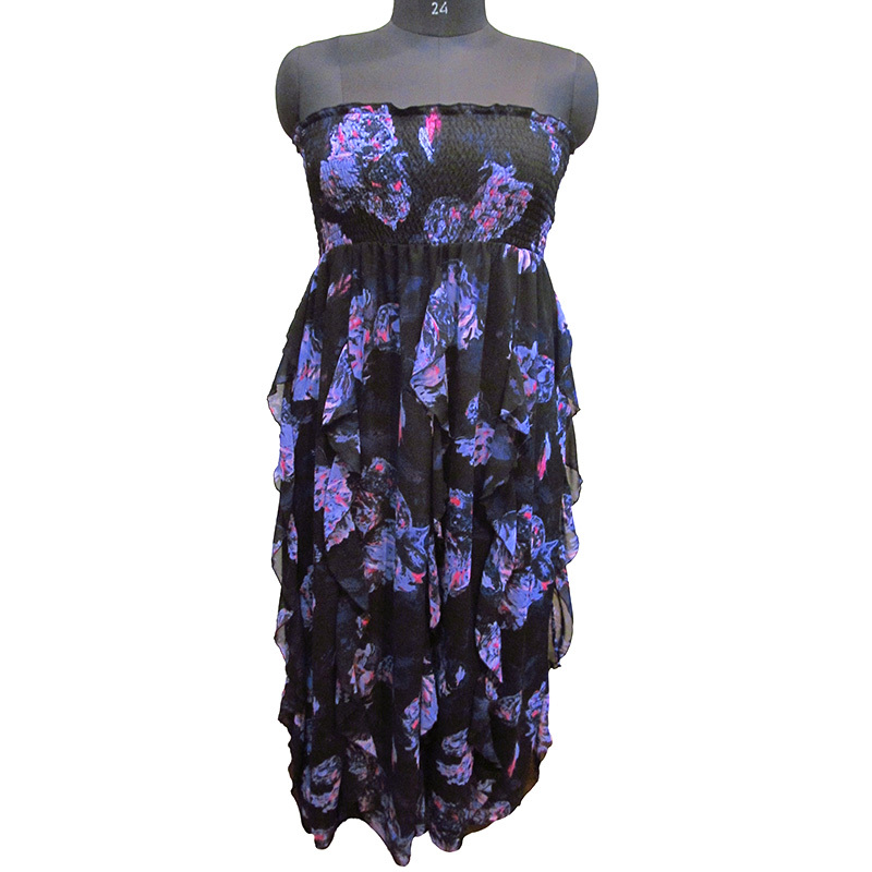 Ladies Garments - Polyester, Size M, Black | Stylish Design, Comfortable Fabric, Elegant Look, Perfect Fit, Ruffled Midi Floral Pattern